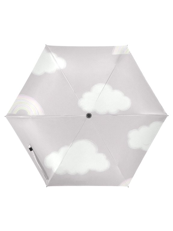 Cloud and Rainbow Pattern Folding Umbrella UV50+ Waterproof Sun Protection Auto Open Close Compact Fiberglass Frame