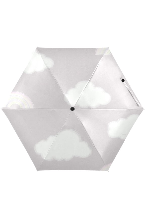 Cloud and Rainbow Pattern Umbrellas for Sun Auto Open Close UV50+ Waterproof 5-Fold Compact Fiberglass Frame