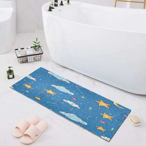 Cloud and Star Bath Mat 39x20 Non-Slip Bathroom Rugs Absorbent Soft Plush Quick Dry for Tub Shower Kitchen Home Decor