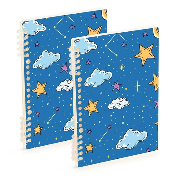 Cloud and Star Notebooks 2 Pcs 1-subject Journal 60 Sheets A5 College Ruled Paper Detachable Ring 8.3"x5.7"