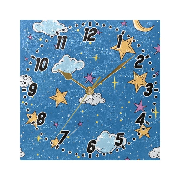 Cloud and Star Wall Clock Battery Operated Silent Non-Ticking Bedroom Office Kitchen Home School Decor 7.8"(Gold)
