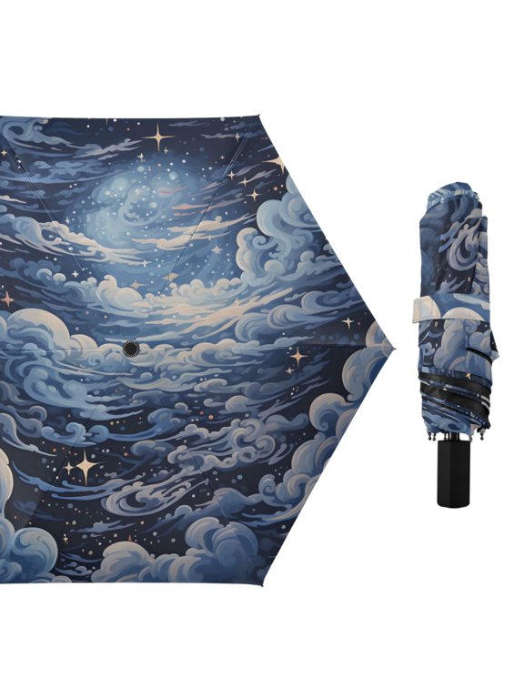 Cloud and Stars Compact Sun Umbrella Windproof Travel Umbrellas for Rain Strong Portable UV Protection