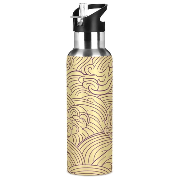 Cloud and Wave Pattern 1000ml Double Walled Stainless Steel LeakProof Sports Bottle Thermo 8h Portable