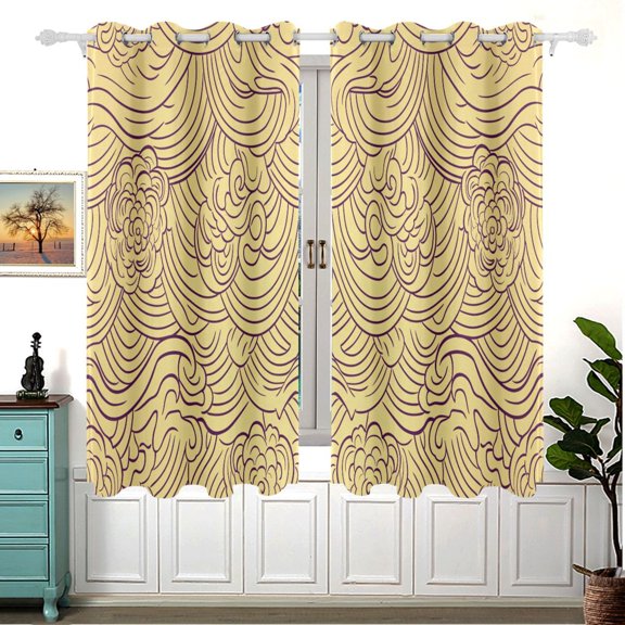 Cloud and Wave Pattern 63x55in Window Curtain Panels 63x55in 2-Piece Heavy Duty 80% Light Blocking