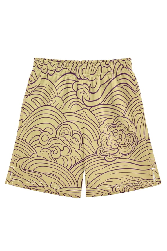 Cloud and Wave Pattern Athletic Shorts Breathable with Comfort Fit Drawstring Casual Sweatshorts Medium
