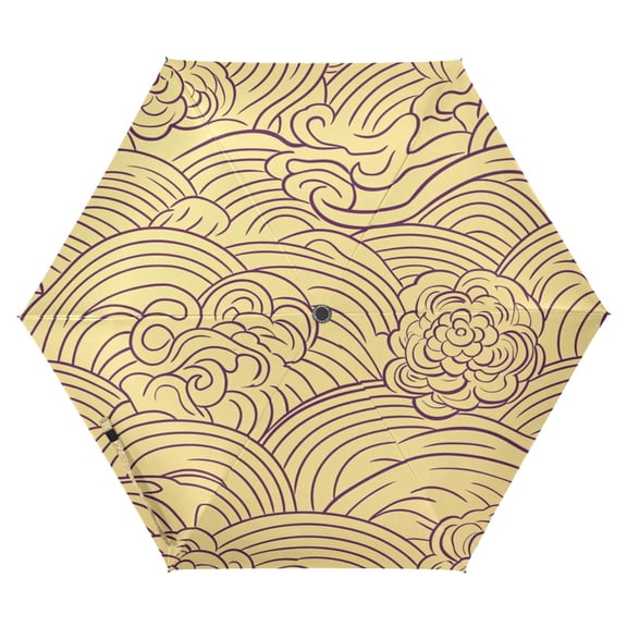 Cloud and Wave Pattern Folding Umbrella UV50+ Waterproof Sun Protection Auto Open Close Compact Fiberglass Frame