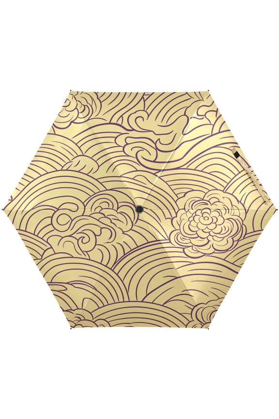 Cloud and Wave Pattern Umbrellas for Sun Auto Open Close UV50+ Waterproof 5-Fold Compact Fiberglass Frame