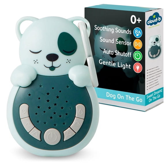 Cloud b Travel Comforting Sound Machine w/Calming Light | 4 White Noise and 4 Lullabies | Re-Activating Smart Sensor | Sweet Dreamz On The Go - Dog