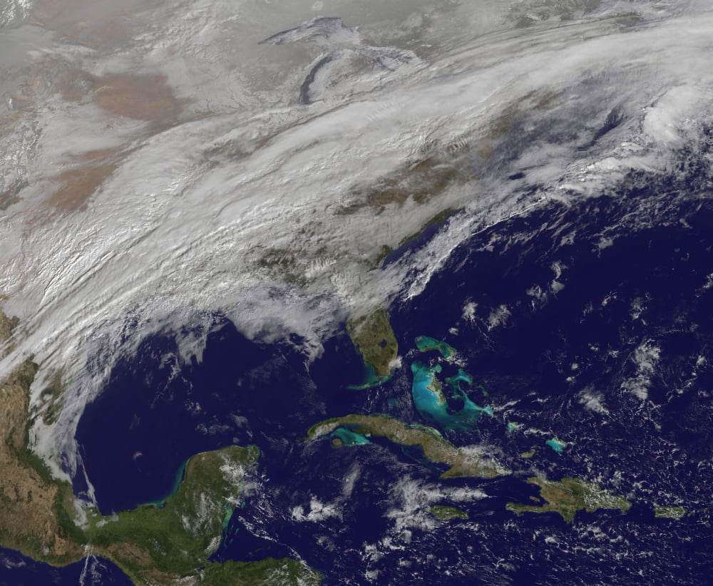 Cloud coverage over the United States and Atlantic Ocean Canvas Art - Stocktrek Images (31 x 26)