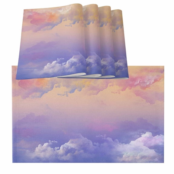 Cloud in the Sky Sunset Mountain Nature Burlap Kitchen Place Mats Waterproof Cloth Table Mats, Indoor Outdoor Placemats Easy Clean Dinner Decor