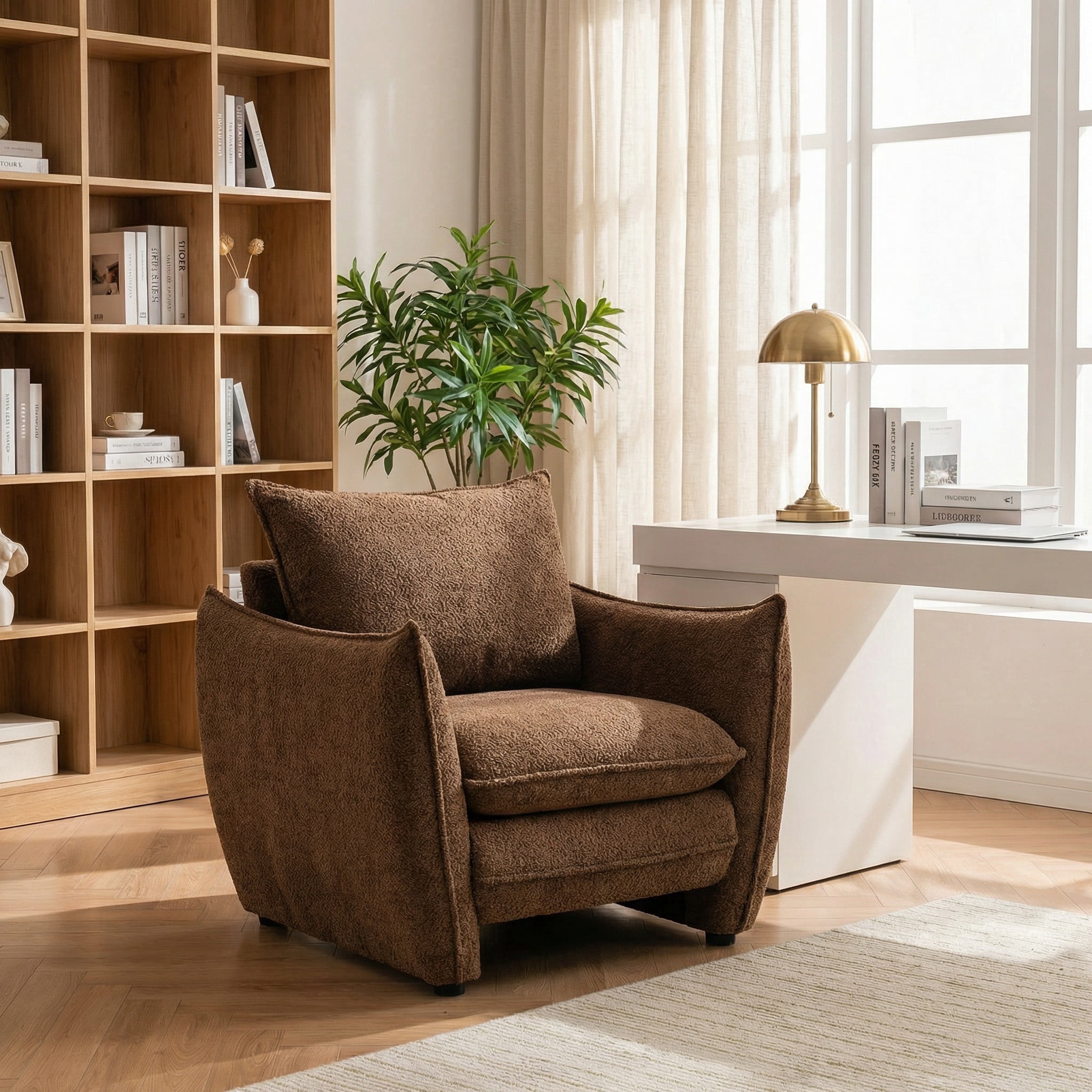 ENYLAY Modern Brown Cloud Chair, Plush Upholstered Sofa Chair, Comfy Single Armchair with Removable Cushions for Living Room, Bedroom, Office