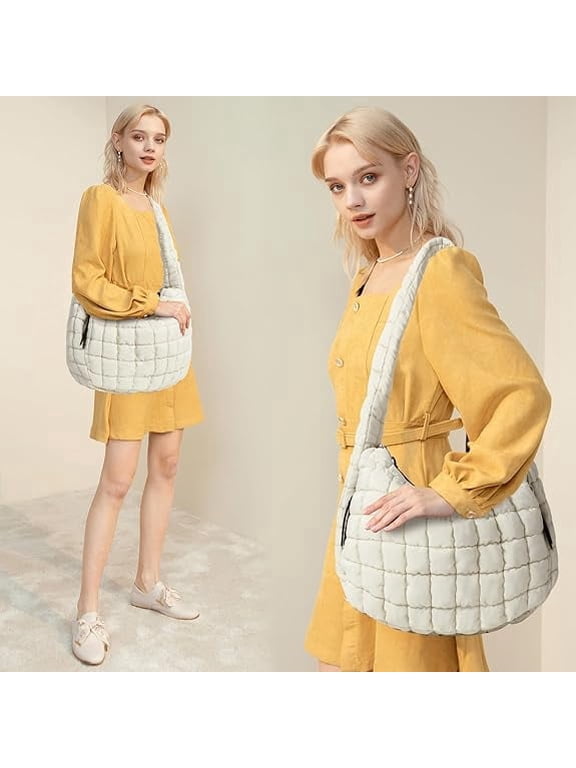 Women's White Cloud Pattern Bubble Tote Bag – Lightweight Textured Shoulder Handbag with Padded Handles, Spacious for Work Travel Daily Use