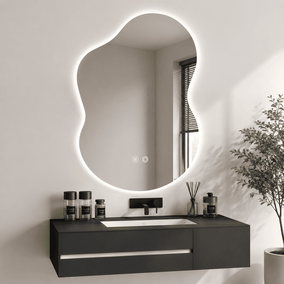 Cloud-shape 30"L x 22"W Asymmetrical Lighted Bathroom Vanity Mirror