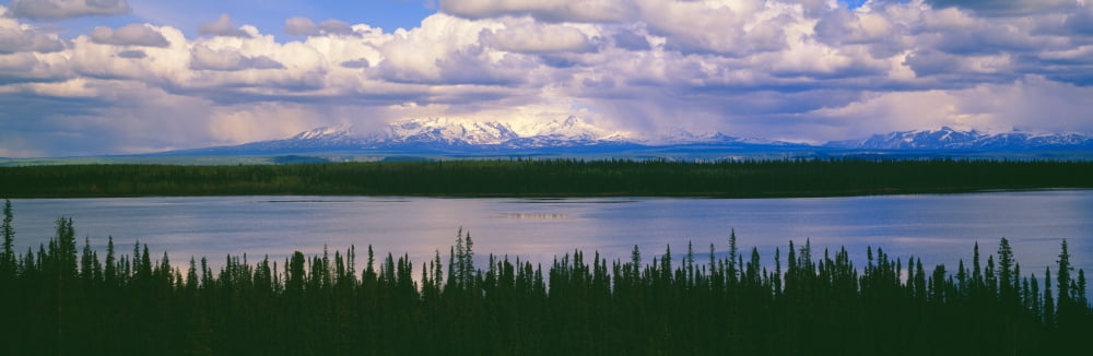 Cloud shrouded mountains in Wrangell-St Elias National Part Alaska Canvas Art - Panoramic Images (27 x 9)