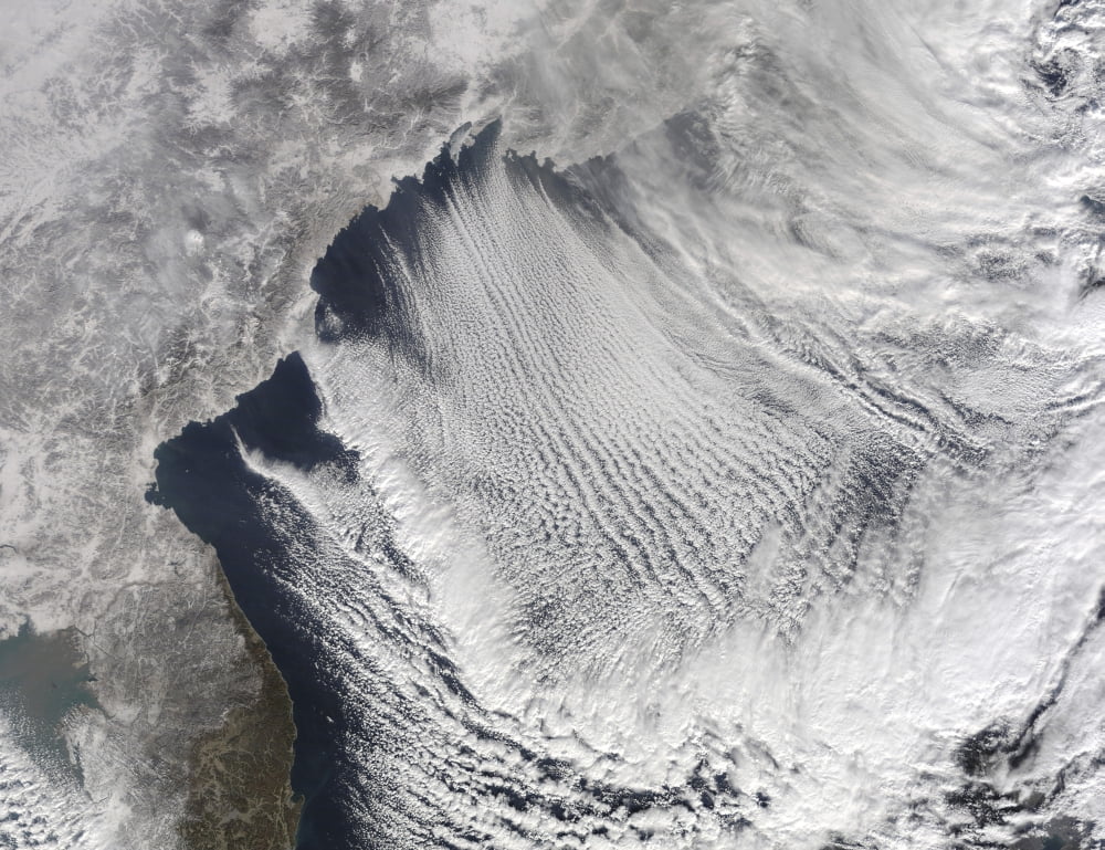Cloud streets forming over the Sea of Japan Canvas Art - Stocktrek Images (33 x 25)