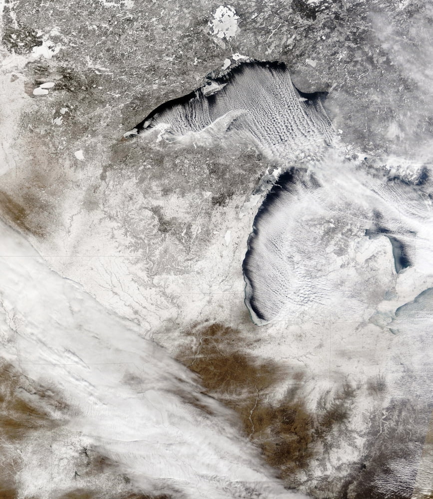Cloud streets over Lake Superior and Lake Michigan Canvas Art - Stocktrek Images (27 x 31)