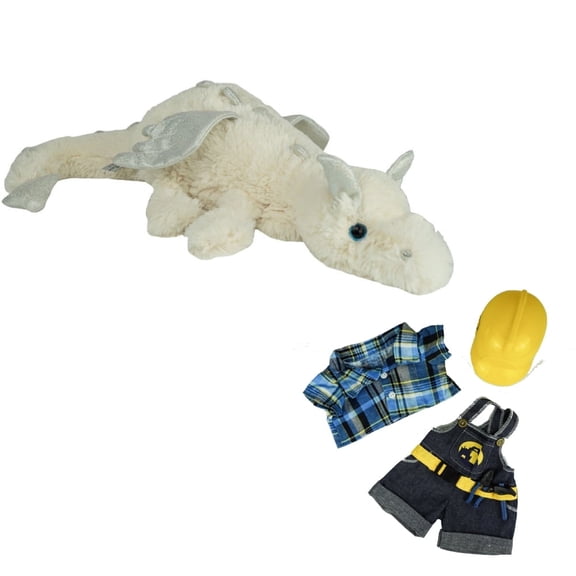 Cloud the Dragon 16 Inch Plush Toy with Construction Worker Outfit and Hardhat - Soft, Cuddly Stuffed Animal for Kids Age