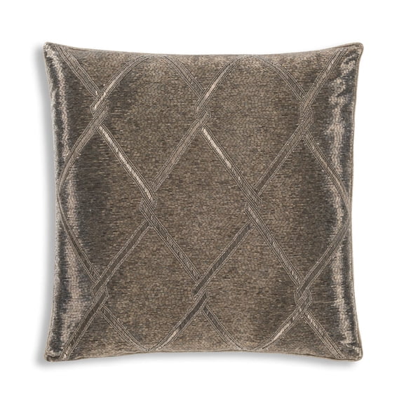 Cloud9 Design Akai 20" x 20" Grey Linen Beaded Decorative Throw Pillow