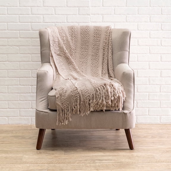 Cloud9 Design Atlas Beige 90" x 52" - Woven Knit Throw Blanket