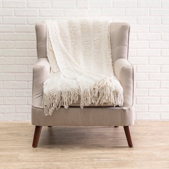 Cloud9 Design Atlas White 90" x 52" - Woven Knit Throw Blanket