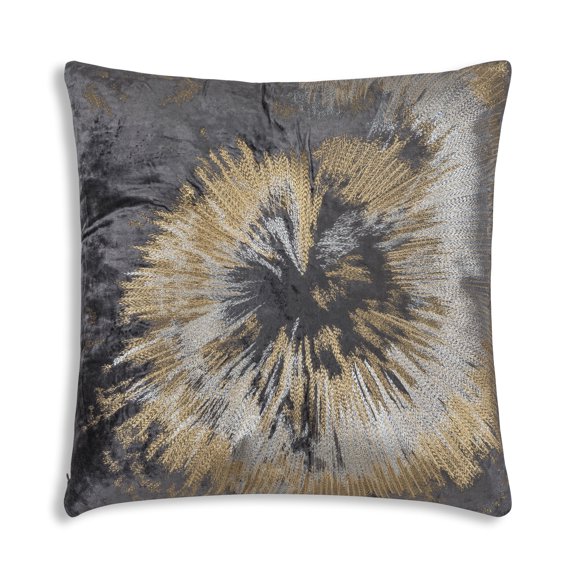 Cloud9 Design Mira Starburst 22" x 22" Charcoal Embroidered Velvet Decorative Pillow