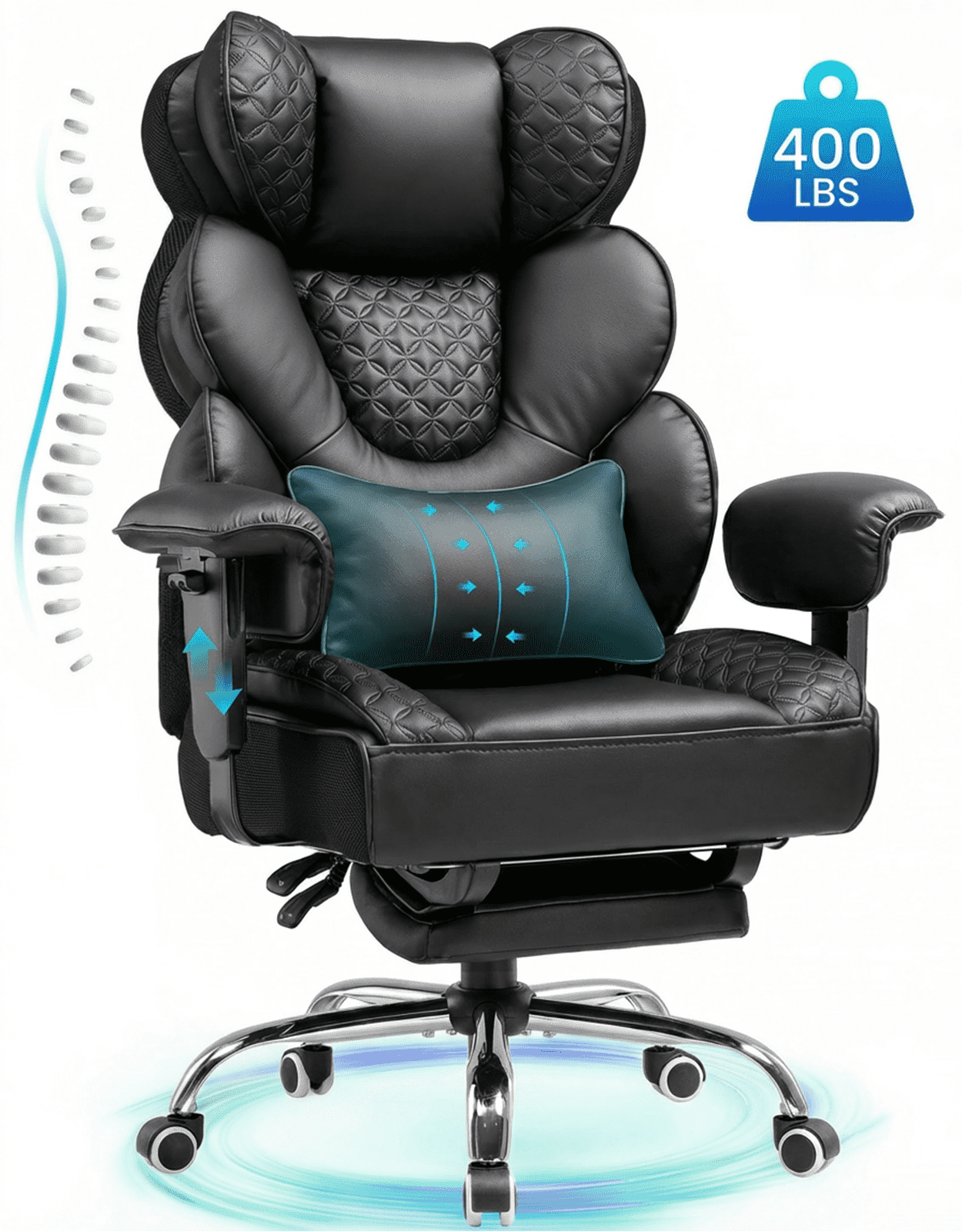 CloudRest Pro 400lbs Executive heavy duty office chair, High Back Ergonomic Computer Desk Chair with Lumbar Back Support,Black