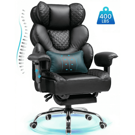 CloudRest Pro 400lbs Executive heavy duty office chair, High Back Ergonomic Computer Desk Chair with Lumbar Back Support,Black