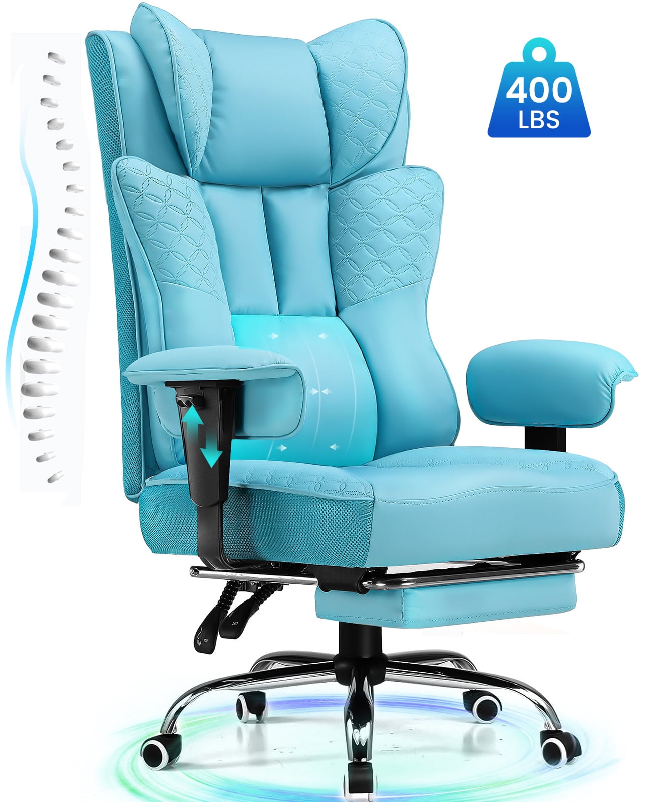 CloudRest Pro 400lbs Executive heavy duty office chair, High Back Ergonomic Computer Desk Chair with Lumbar Back Support, Blue