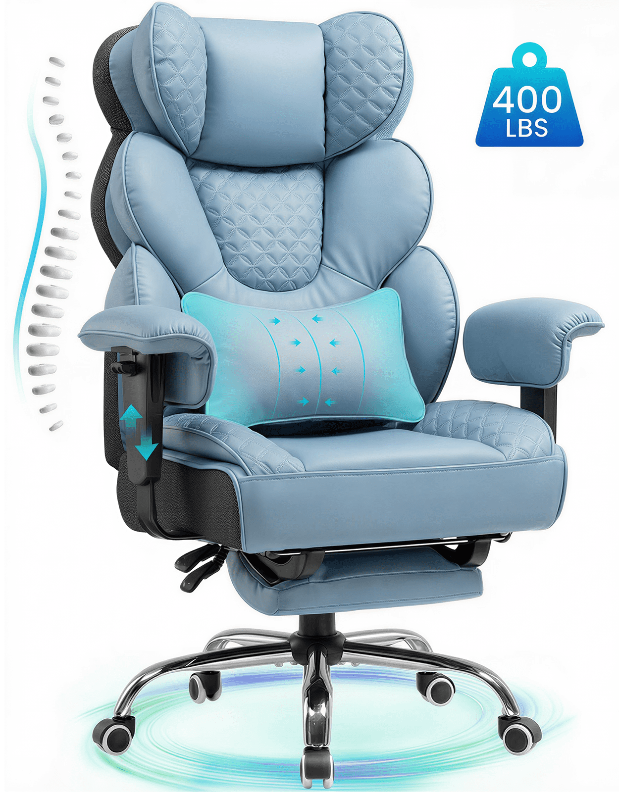 CloudRest Pro 400lbs Executive heavy duty office chair, High Back Ergonomic Computer Desk Chair with Lumbar Back Support,Blue
