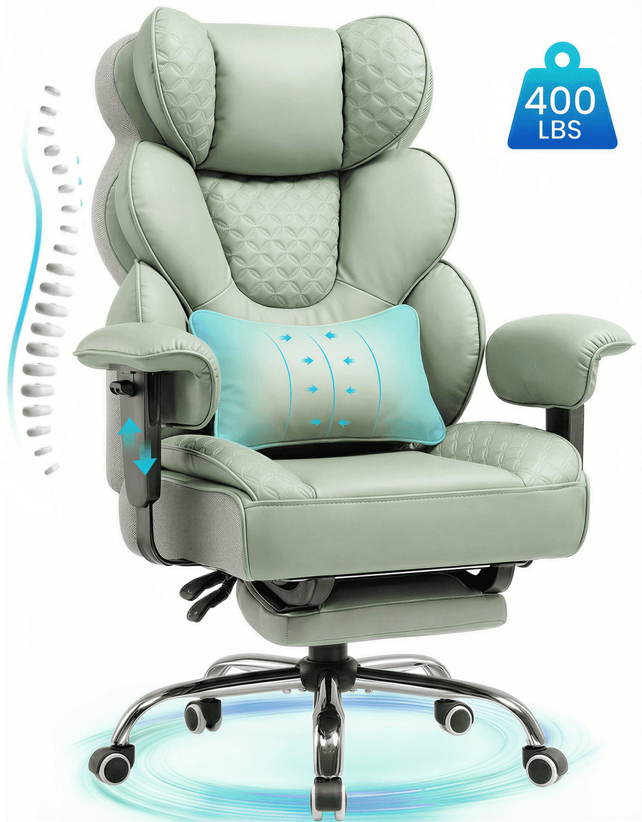 CloudRest Pro 400lbs Executive heavy duty office chair, High Back Ergonomic Computer Desk Chair with Lumbar Back Support,Green