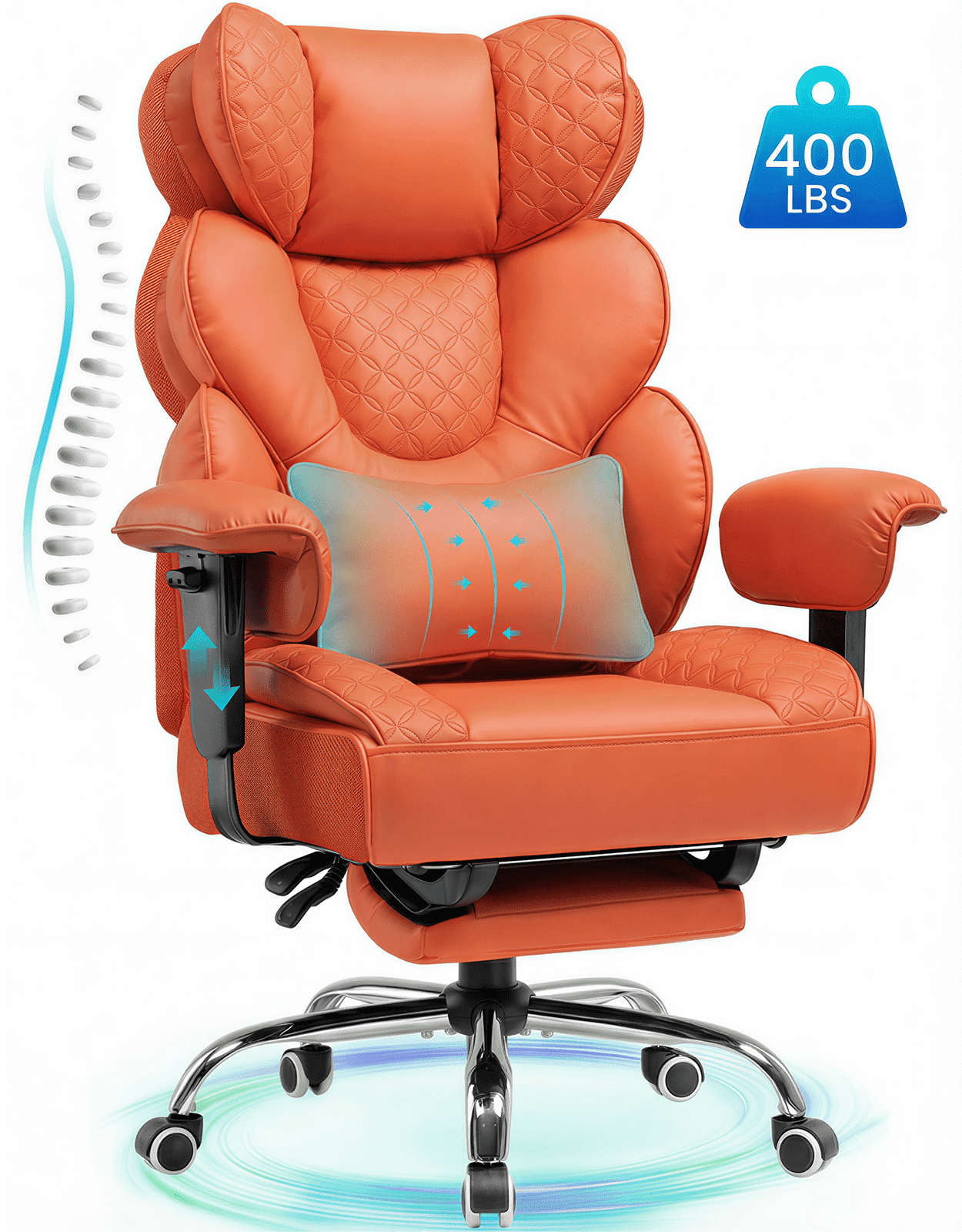 CloudRest Pro 400lbs Executive heavy duty office chair, High Back Ergonomic Computer Desk Chair with Lumbar Back Support,Orange