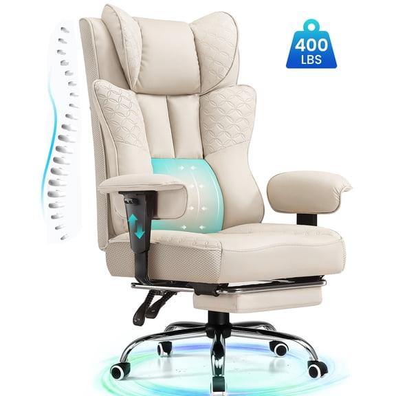 CloudRest Pro 400lbs Executive heavy duty office chair, High Back Ergonomic Computer Desk Chairwith Lumbar Back Support,Beige