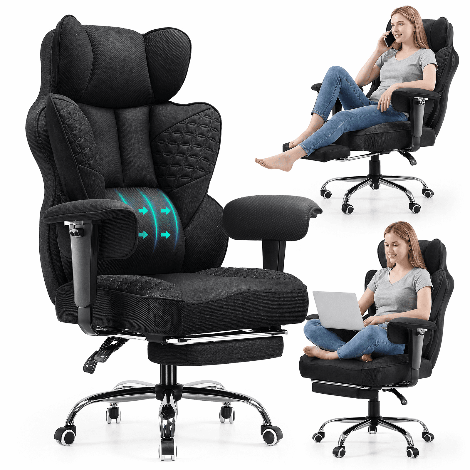 CloudRest Pro 400lbs Executive heavy duty office chair, High Back Ergonomic Computer Desk Chairwith Lumbar Back Support,Black