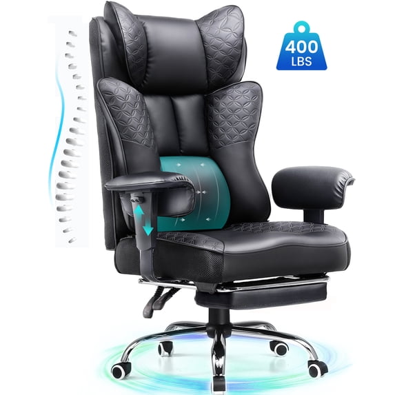 CloudRest Pro 400lbs Executive heavy duty office chair, High Back Ergonomic Computer Desk Chairwith Lumbar Back Support,Black