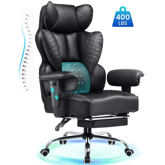 CloudRest Pro 400lbs Executive heavy duty office chair, High Back Ergonomic Computer Desk Chairwith Lumbar Back Support, Black