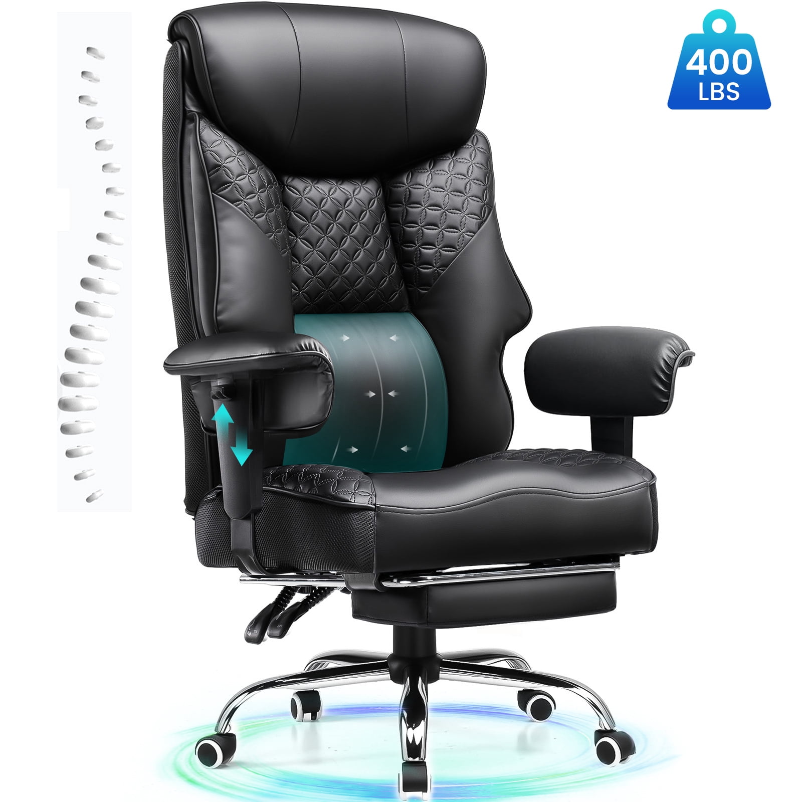 CloudRest Pro 400lbs Executive heavy duty office chair, High Back Ergonomic Computer Desk Chairwith Lumbar Back Support,Black
