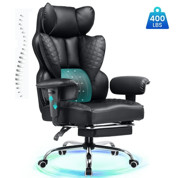 CloudRest Pro 400lbs Executive heavy duty office chair, High Back Ergonomic Computer Desk Chairwith Lumbar Back Support, Black