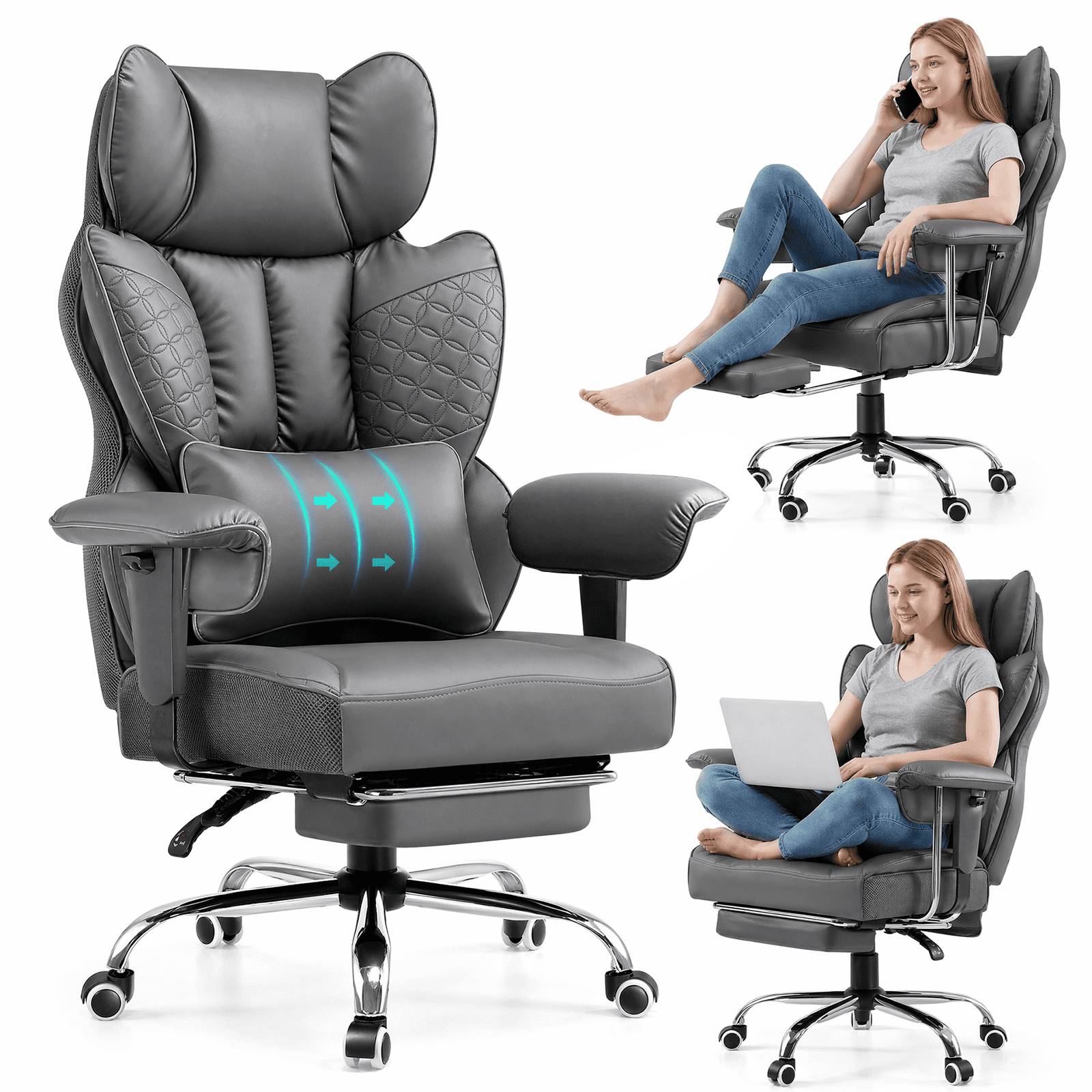 CloudRest Pro 400lbs Executive heavy duty office chair, High Back Ergonomic Computer Desk Chairwith Lumbar Back Support, Gray