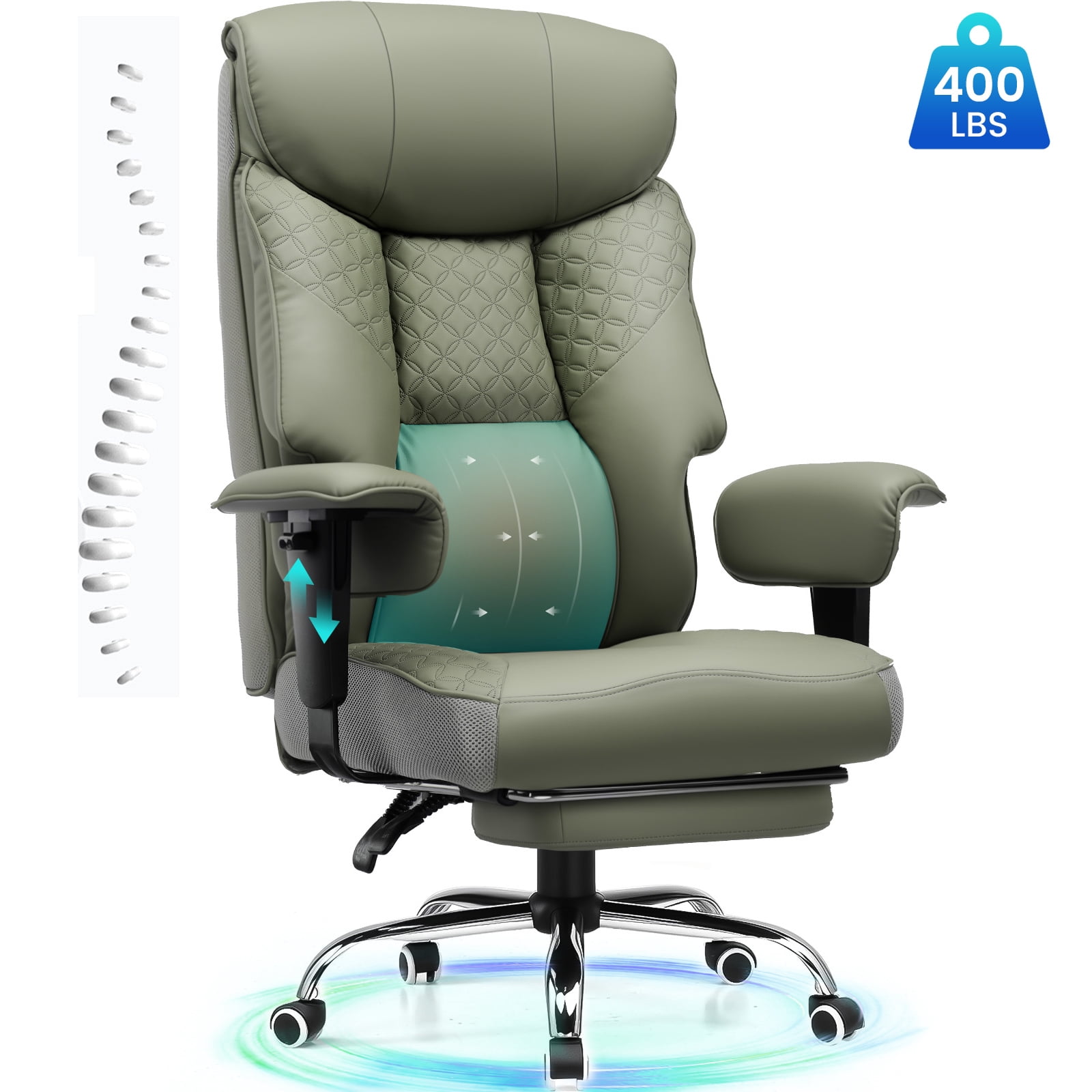 CloudRest Pro 400lbs Executive heavy duty office chair, High Back Ergonomic Computer Desk Chairwith Lumbar Back Support,Green