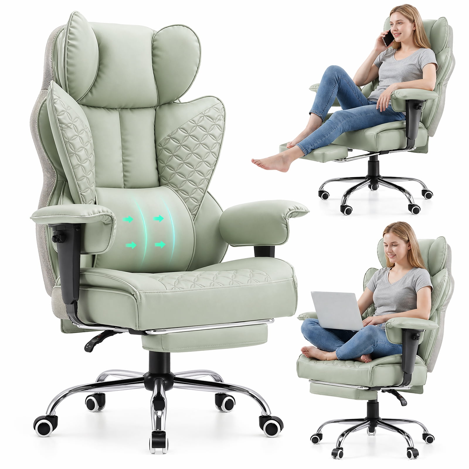 CloudRest Pro 400lbs Executive heavy duty office chair, High Back Ergonomic Computer Desk Chairwith Lumbar Back Support, Green