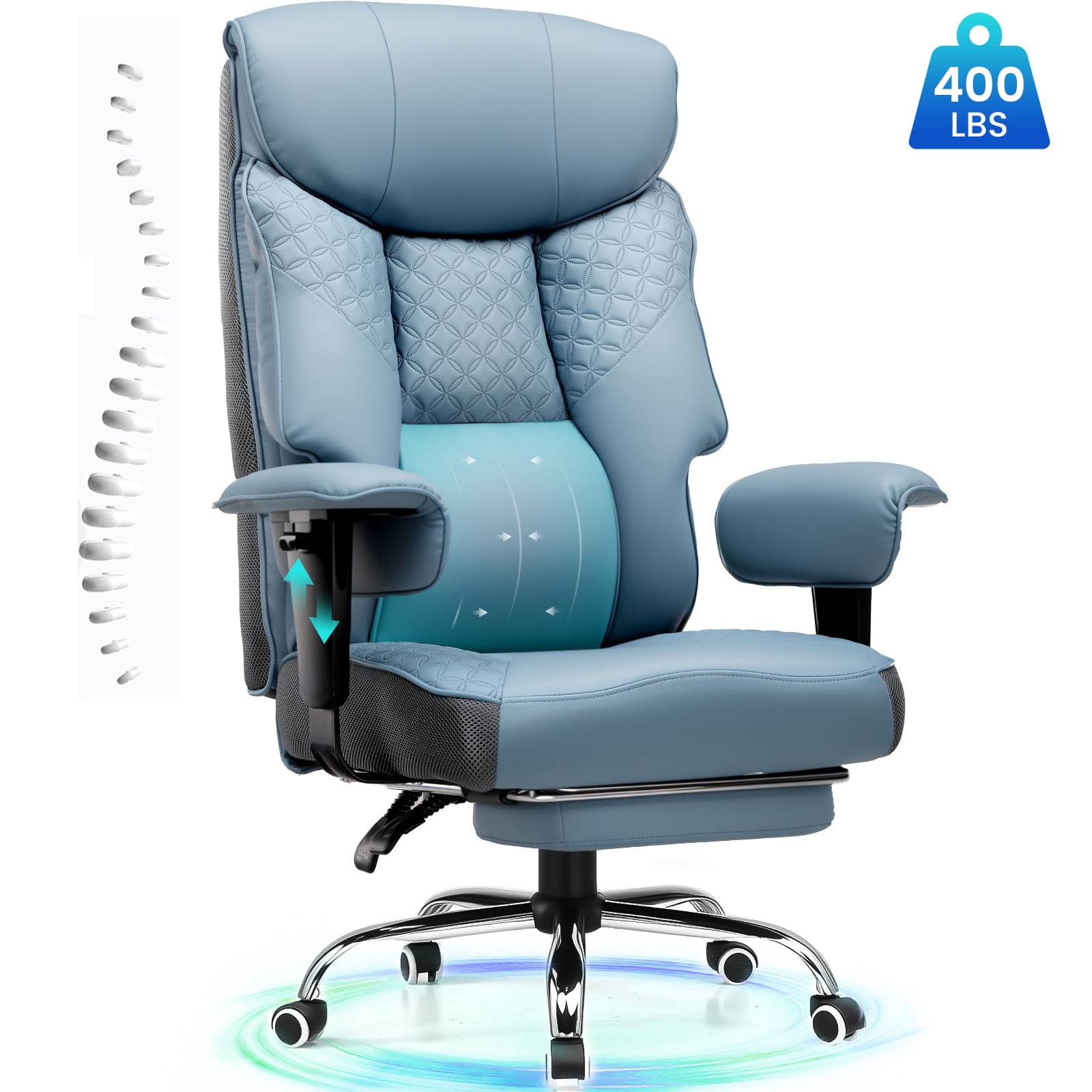 CloudRest Pro 400lbs Executive heavy duty office chair, High Back Ergonomic Computer Desk Chairwith Lumbar Back Support, LakeBlue