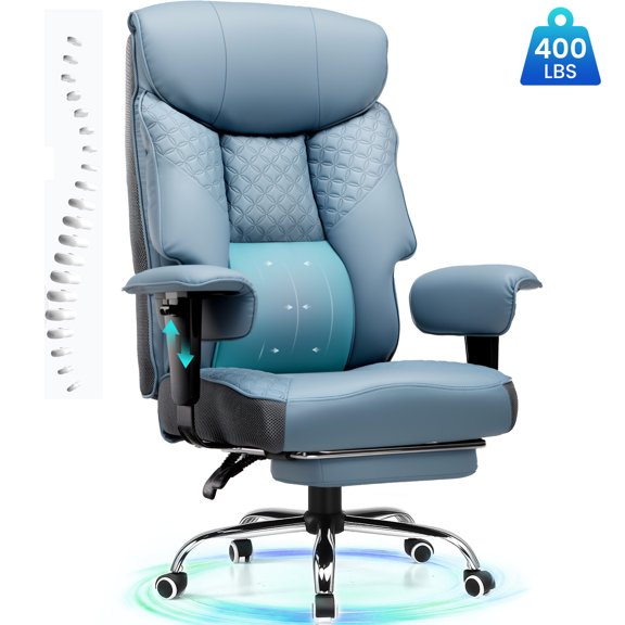 CloudRest Pro 400lbs Executive heavy duty office chair, High Back Ergonomic Computer Desk Chairwith Lumbar Back Support, LakeBlue