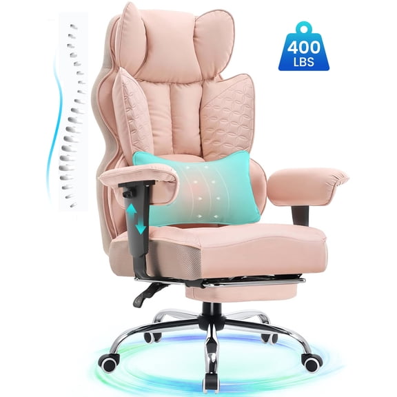 CloudRest Pro 400lbs Executive heavy duty office chair, High Back Ergonomic Computer Desk Chairwith Lumbar Back Support, Pink