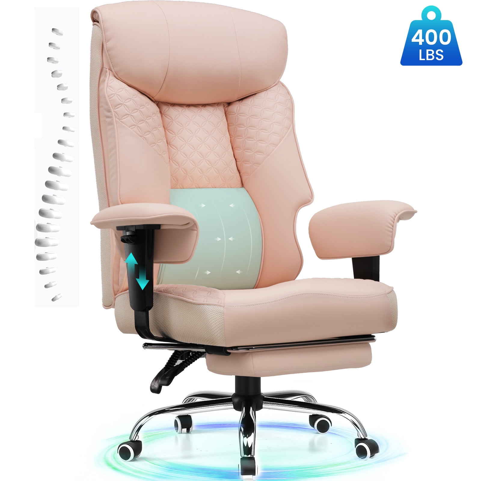 CloudRest Pro 400lbs Executive heavy duty office chair, High Back Ergonomic Computer Desk Chairwith Lumbar Back Support, Pink