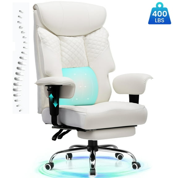 CloudRest Pro 400lbs Executive heavy duty office chair, High Back Ergonomic Computer Desk Chairwith Lumbar Back Support,White