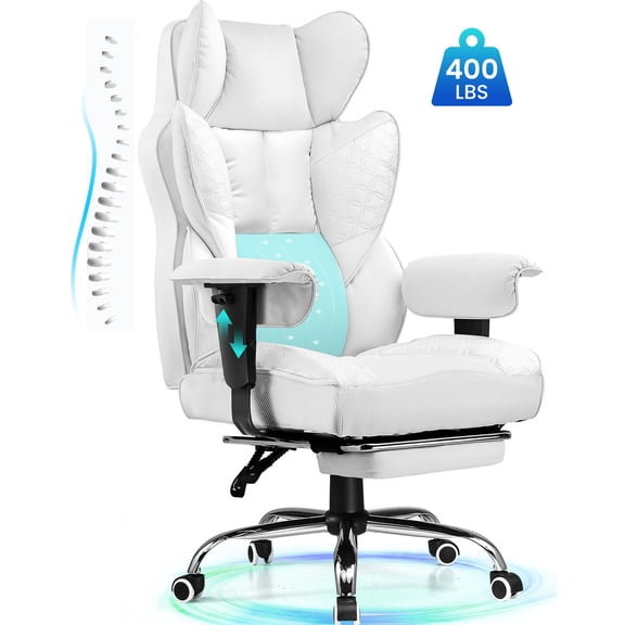 CloudRest Pro 400lbs Executive heavy duty office chair, High Back Ergonomic Computer Desk Chairwith Lumbar Back Support, white