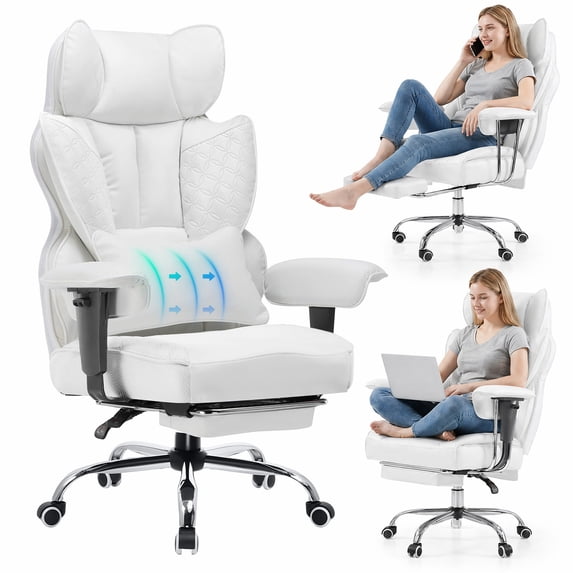 CloudRest Pro 400lbs Executive heavy duty office chair, High Back Ergonomic Computer Desk Chairwith Lumbar Back Support, white