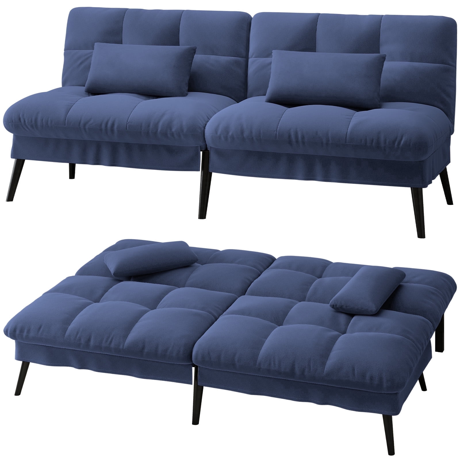 CloudRest Pro 72" Modern Convertible Futon Sofa Bed, Upholstered Futon Couch with 5 Adjustable Backrest Angles,Suitable for Apartment,Living Room,Blue