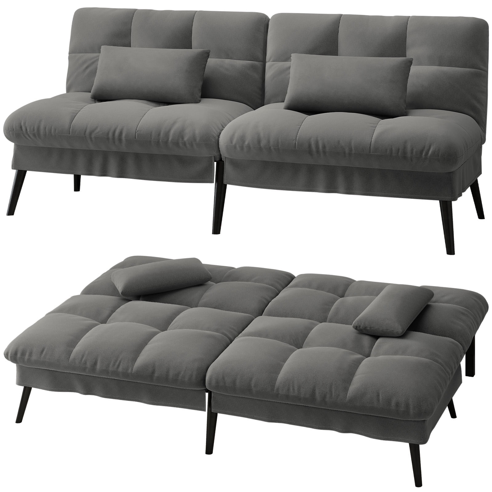 CloudRest Pro 72" Modern Convertible Futon Sofa Bed, Upholstered Futon Couch with 5 Adjustable Backrest Angles,Suitable for Apartment,Living Room,Gray