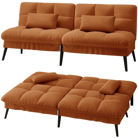 CloudRest Pro 72" Modern Convertible Futon Sofa Bed, Upholstered Futon Couch with 5 Adjustable Backrest Angles,Suitable for Apartment,Living Room,Orange